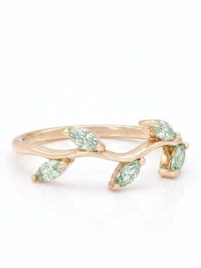 Green Peridot Leaf gemstone ring, 925 Sterling Silver, 10k gold Charmed Aroma